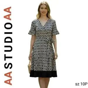 AA Studio AA Black & White Stretchy Feminine Wrap Dress